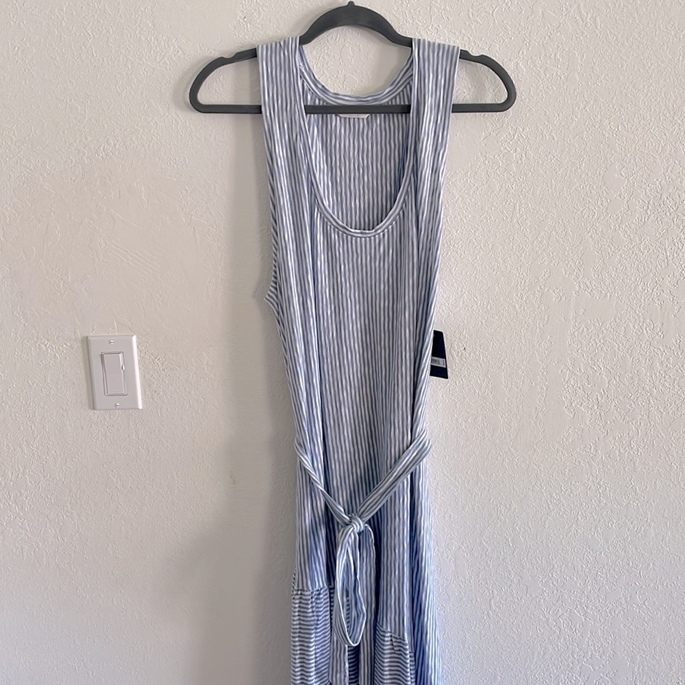 Lucky Brand Long White and Blue Striped Dress